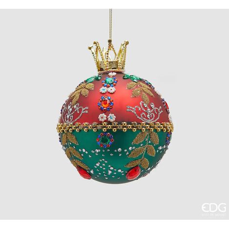 EDG Enzo De Gasperi Addobbo Palla Boheme di Natale H 13 Cm D 10 Cm Green Red