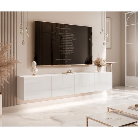 Meuble TV Mural ANGEL - avec LED - 200x40x36 cm - 4 portes - Blanc brillant (1/2)