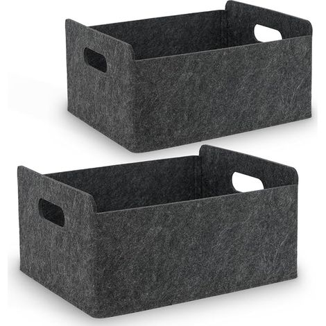 Panier de Rangement en Feutre Épais - Organisateur Dressing pour Armoires/Étagères, Boîte de Stockage pour Maison/Bureau/Papier A4 (Noir, 12.4 in x 9.8 in x 5.9 in) (1/5)