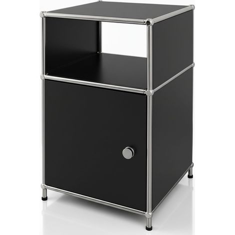 Metallregal Concept Epure MK-040 3-stöckiges Aufbewahrungsregal mit Tür & & Ablageflächen Schwarz