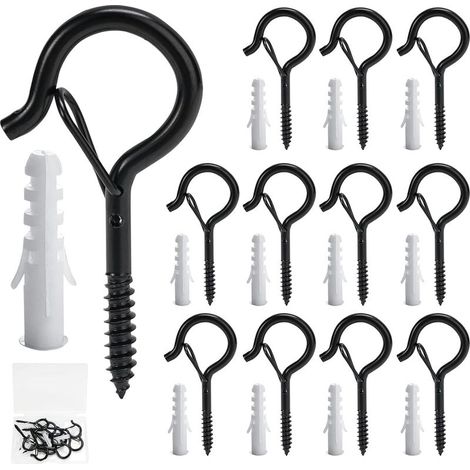 Juego de 12 ganchos de tornillo, ganchos de pared atornillables, ganchos de tornillo para exteriores, ganchos para guirnaldas de exterior, ganchos para canalones para colgar macetas, decoraciones navi (1/5)