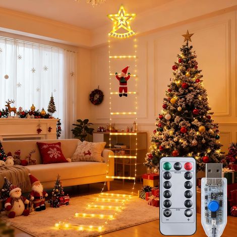 Guirlande Lumineuse Échelle Noël, 1.7M LED Guirlandes Lumineuses de Échelle de Père 8 Modes USB, Étanche Lumières Décoration pour Sapins de Noël, Jardin, Fenêtre, Balcon, Exterieur et Interieur (1/5)