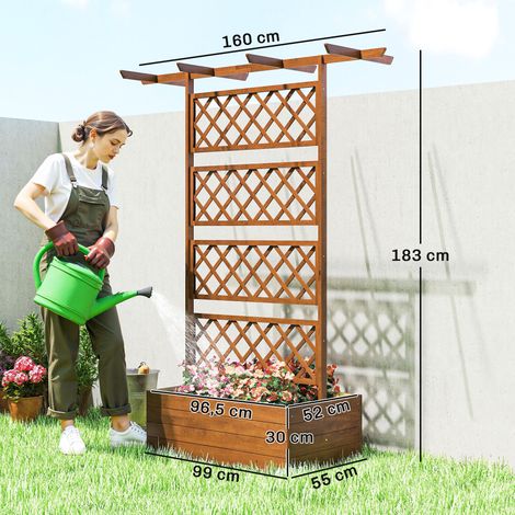 Jardinière avec treillis, jardinière carrée en bois avec treillis arrière pour plantes grimpantes et toit (1/5)