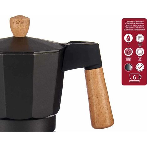 Caffettiera italiana 6 tazze in legno e alluminio (1/3)