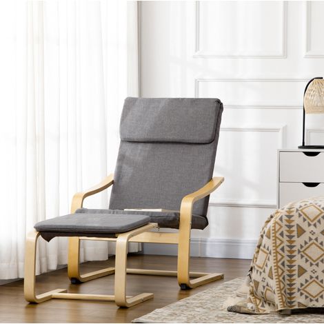 Sillón relax con reposapiés, gris, estructura de madera DESVIAE (1/5)