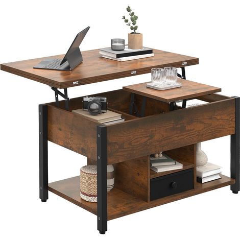 Table basse relevable 4 en 1 – Table de salon convertible en table à manger avec plateau élévateur et tiroirs de rangement (1/5)