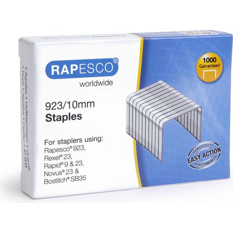 Rapesco 1237 Punti Galvanizzati Professionali Tipo 923/10 mm, Confezione da 1000 (1/2)