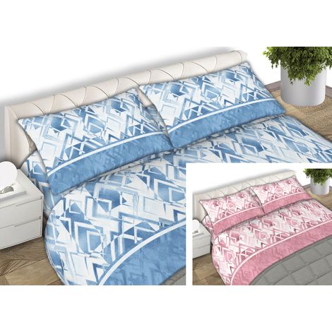 Completo Lenzuola Letto 100% Cotone Made Italy Disegno Rombo CN, misuraPiazza e MezzacoloreAzzurro (1/5)