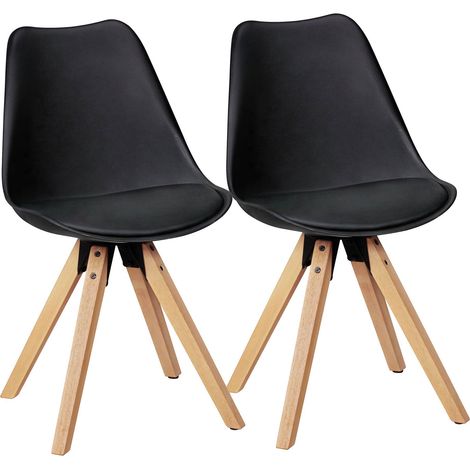 Lot de 2 chaises 49x52x87 cm en PU noir et pieds naturel - KRETI (1/5)