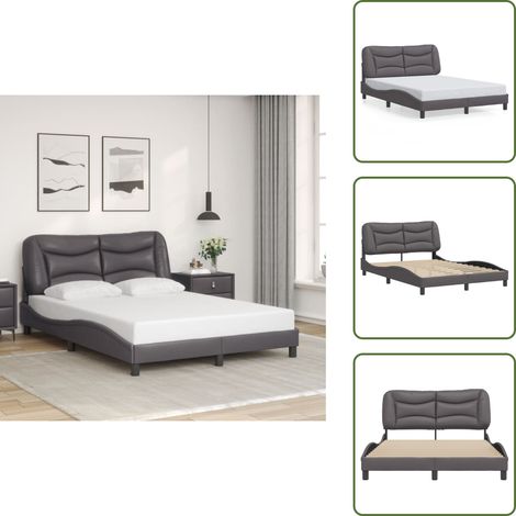 The Living Store Cadre de lit sans matelas gris 140x200 cm similicuir - Lit Plateforme - Lit Double - Cadre De Lit Design - Lit Capitonné - Literie (1/5)