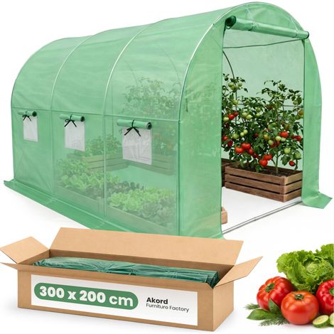 Serra da giardino a tunnel con struttura in metallo e telo in PE 1 porta 6 finestre Verde 200x300x200 cm (1/5)