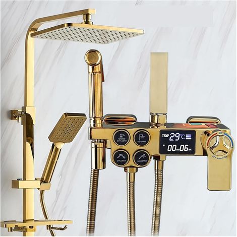 Ensemble de douche mitigeur thermostatique intelli Ensemble de douche numérique chaud et froid robinet salle de bain mitigeur thermostatique système de douche pluie montage mural SPA pluie robinet de (1/5)