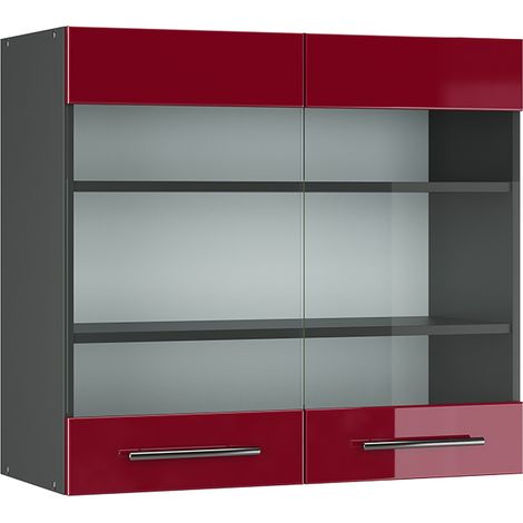 Meuble de cuisine haut vitré Fame-Line, Rouge bordeaux Haute brillance, 80 cm, Vicco