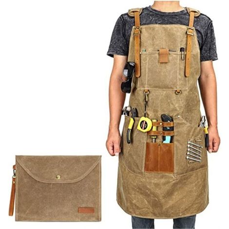 Tablier de travail en toile cirée pour homme et femme avec poche et bretelles rembourrées, boucle à dégagement rapide, tablier réglable jusqu'à XXL
