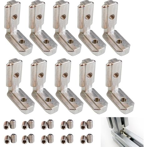 10 Pièces Supports D’Angle en Aluminium 30x30 - Équerres Intérieures en Alliage de Zinc, Connecteurs L-Forme Vernis, pour Profils 3030, Avec 20 Vis Assorties (1/5)