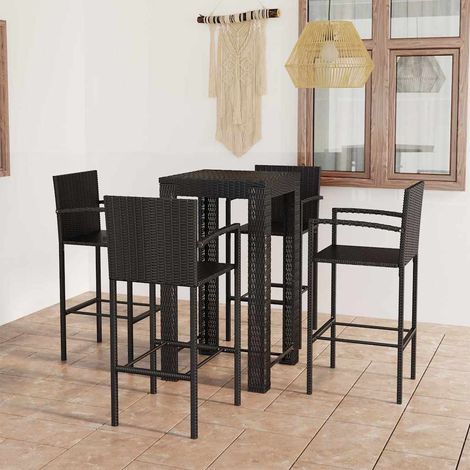 Ensemble Table de bar + 4 Chaises de bar de jardin - Table Haute avec 4 Tabourets avec accoudoirs Résine tressée Noir BV859346 - BonneVie (1/5)