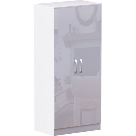 Hulio 2 Door Wardrobe High Gloss With Hanging Rail & Storage Shelf, White
