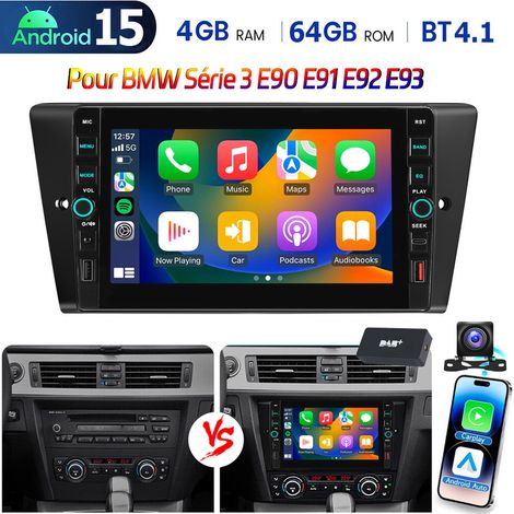 Autoradio Android 15 pouces CarPlay 32/64 Go avec navigation GPS RDS, port USB et Type-C pour BMW Série 3 E90 E91 E92 E93 - 4+64G DAB+ CAM (1/5)