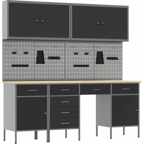 Work Bench with Drawer 10 pcs Black 200 x 55 x 200 cm Steel vidaXL