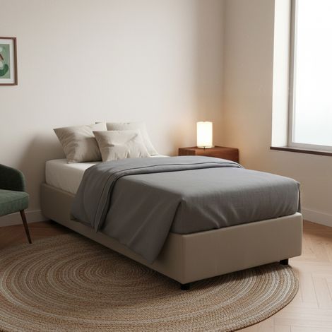 Lit Simple Abruzzo, Matelas Inclus, Déhoussable Made in Italy, Coffre, Gris Tourterelle (1/5)