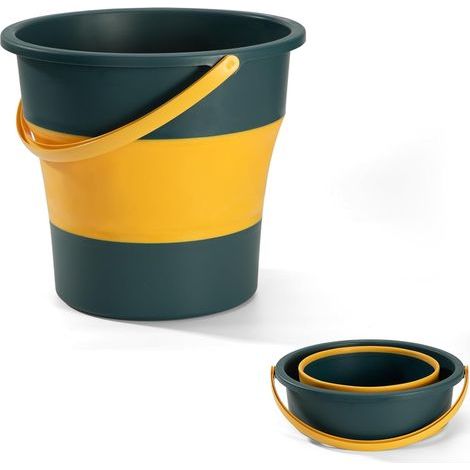 Seau pliable pour le nettoyage de voiture avec poignée de transport confortable, 5 L, bleu, idéal pour le camping et les petits espaces. (1/5)