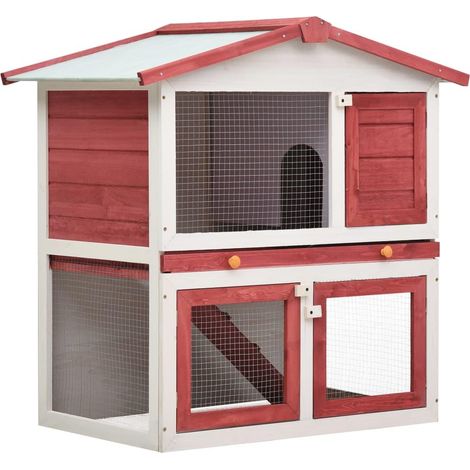 Conejera de exterior 94 x 60 x 98 cm 3 puertas madera roja 020000591