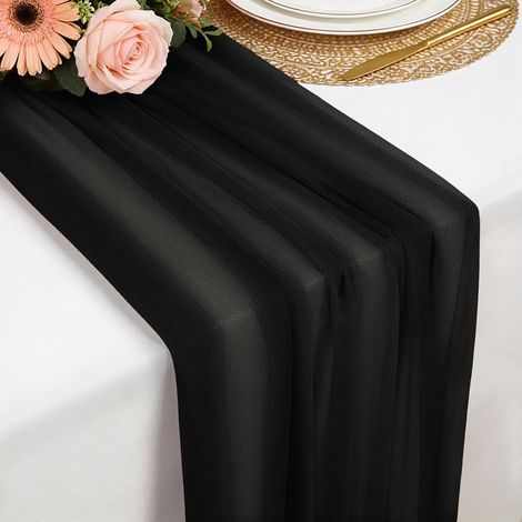 Chemin de table en mousseline noire, 77x300 cm, doux et confortable, pour mariage bohème, fête, baptême, baby shower ou cuisine. (1/5)