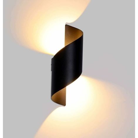AMXCNOY Applique murale LED 10W en aluminium noir, design spirale IP66 étanche, lumière orientable haut/bas 3000K chaude, éclairage intérieur extérieur idéal pour chambre cuisine bar (1/5)