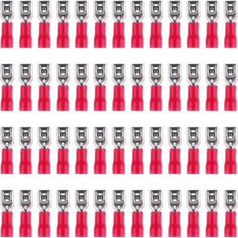 Lot de 200 Cosses Femelles Pré-isolées Rouges en Laiton Gaine Pvc, eurs à Fourche Pressés à Froid pour Câblage Électrique Domestique, Usage Robuste (1/5)