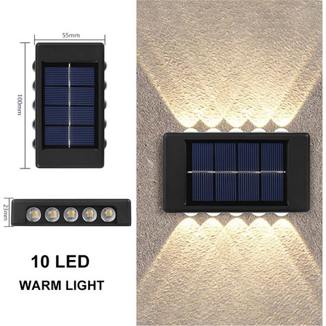 (10 LED à lumière chaude) Appliques murales solaires double tête haute luminosité, éclairage vers le haut et vers le bas, pour jardin, enseigne de porte, éclairage extérieur étanche (1/5)
