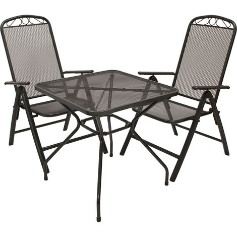 CLASSIC: Garnitur 3-teilig (2x Klappsessel, 1x Tisch quadratisch 70x70cm) Streckmetall anthrazit (1/5)