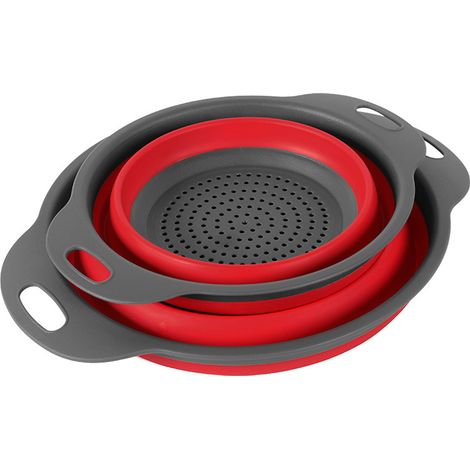 Zusammenklappbarer Silikon-Abtropfkorb, tragbarer und multifunktionaler Obstkorb, leicht zu reinigen, 2 Größen, rot. (1/3)