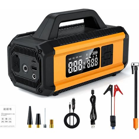 Démarreur de voiture portable avec compresseur d'air 150 PSI, pompe à air portable pour pneus de voiture avec batterie 10 000 mAh, gonfleur de pneus avec grand écran numérique et lumière LED pour voit (1/5)
