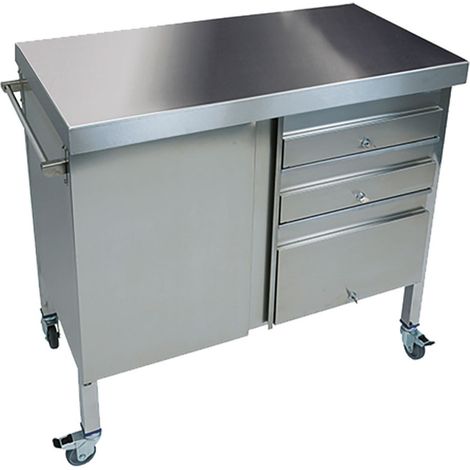Station de Serveurs Sur Roues En Acier Inoxydable Avec 1 Porte Et 3 Tiroirs - Mastro