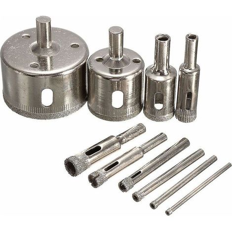 Set de 10 forets scies à diamant pour trous, 3 à 50 mm, grain 100, pour carrelage et verre, kit de perçage (1/4)