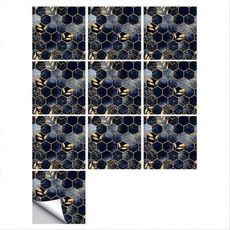 Lot de 10 carreaux hexagonaux autocollants pour crédence de cuisine, lavabo résistant à l'huile, papier peint artistique imperméable et repositionnable (1/5)