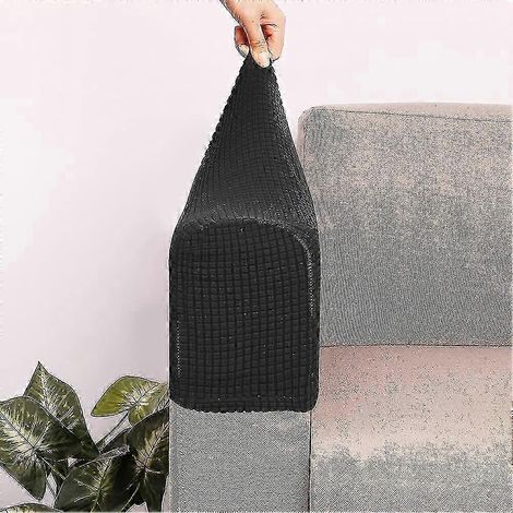 Lot de 2 housses de protection élastiques en polaire antidérapantes pour accoudoirs de canapé (1/4)