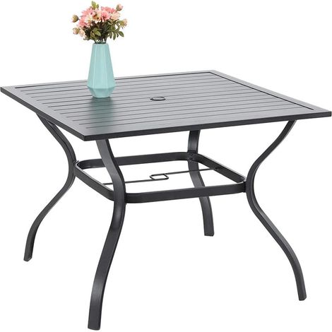 PHIVILLA Gartentisch Wetterfest E-Beschichtung Metall 94×94×71cm Quadratische Outdoor Esstisch Garten Tisch Terrassentisch Balkontisch Wetterfest Schwarz