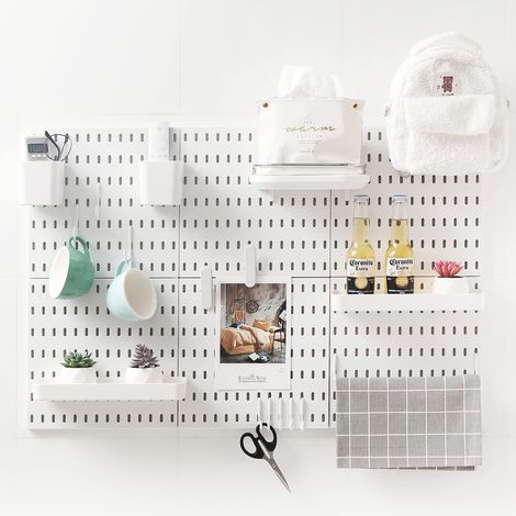 Kit de combinaison de panneau perforé de 83,8 x 55,9 cm et 18 accessoires (boîte de rangement pour étagère, crochets de fixation), sans perforation, pour garage, cuisine, salon, salle de bain (1/5)