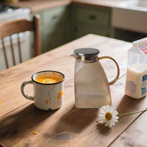Carafe d'Eau en Verre,Pichet à Boissons Motif Martelé (1/4)