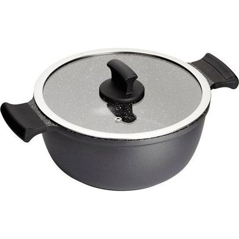 Cocotte - INOXIBAR - Absolut Black 28 cm - Aluminiumguss - Steineffekt - Glasdeckel (1/3)