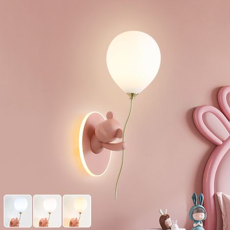 Applique murale avec ampoule, Lampe de chevet ours dessin animé, Lampe décorative avec abat-jour en verre, 3 températures de couleur, 52 cm (gauche) (1/5)