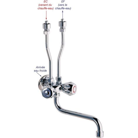 Robinet mural de cuisine à écoulement libre – Mélangeur chromé avec bec orientable – Fixation murale pour chauffe-eau sur évier – P-Pro