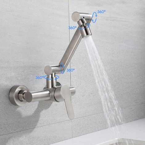 Rubinetto da cucina pieghevole a parete con 2 getti d'acqua, girevole a 360°, facile installazione, acciaio inox 304 opaco - ALTRO (1/4)
