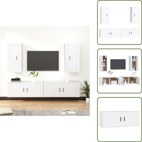 The Living Store Ensemble de meubles TV 4 pcs Blanc Bois d'ingénierie - Meuble TV classique (1/5)