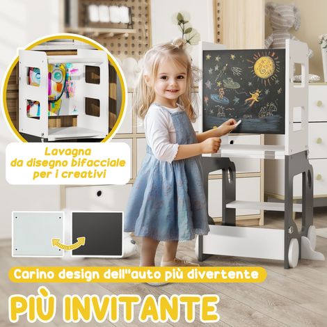 Table éducative Montessori 4-en-1 pour enfants, ensemble table et chaise en bois blanc, 58x46x92 cm, avec 2 tableaux et siège assorti (1/5)