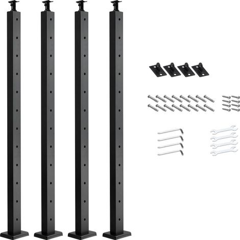 Poteau de Garde-Corps en Acier Inoxydable, 4 Pièces, 42x2x2 Pouces, Trous Pré-percés, Supports Horizontaux et Courbés, Noir (1/5)