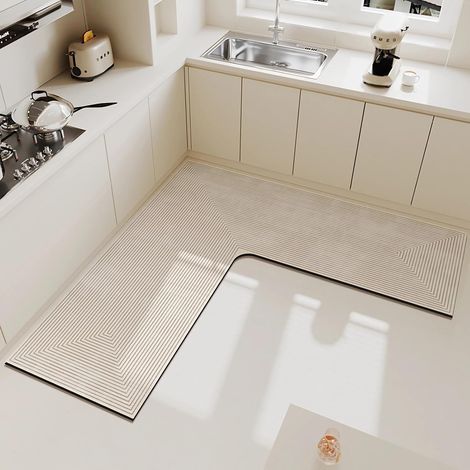 Tapis de Cuisine d'angle, Tapis en L, 1 Pièce, Super Absorbant, Antidérapant, pour Couloir, Buanderie, Salle de Bain(Color4,120x120x45cm) (1/5)