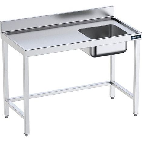 Table de chef Inox avec bac à Droite, bord anti-ruissellement et renforts - Gamme 700 - Distform (1/2)