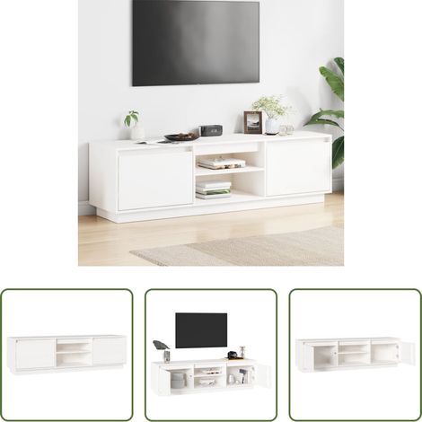vidaXL Meuble tv bois de pin - Meuble TV Blanc 140x35x40 cm Bois de pin massif (1/5)